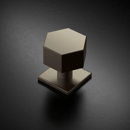 Howdens Fuller and Forge Tanaro Satin Bronze 58mm Hexagonal Mortice Knob on Slim Rose Pair Howdens