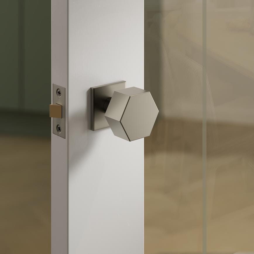 Howdens Fuller and Forge Tanaro Satin Bronze 58mm Hexagonal Mortice Knob on Slim Rose Pair Howdens