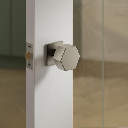 Howdens Fuller and Forge Tanaro Satin Bronze 58mm Hexagonal Mortice Knob on Slim Rose Pair Howdens