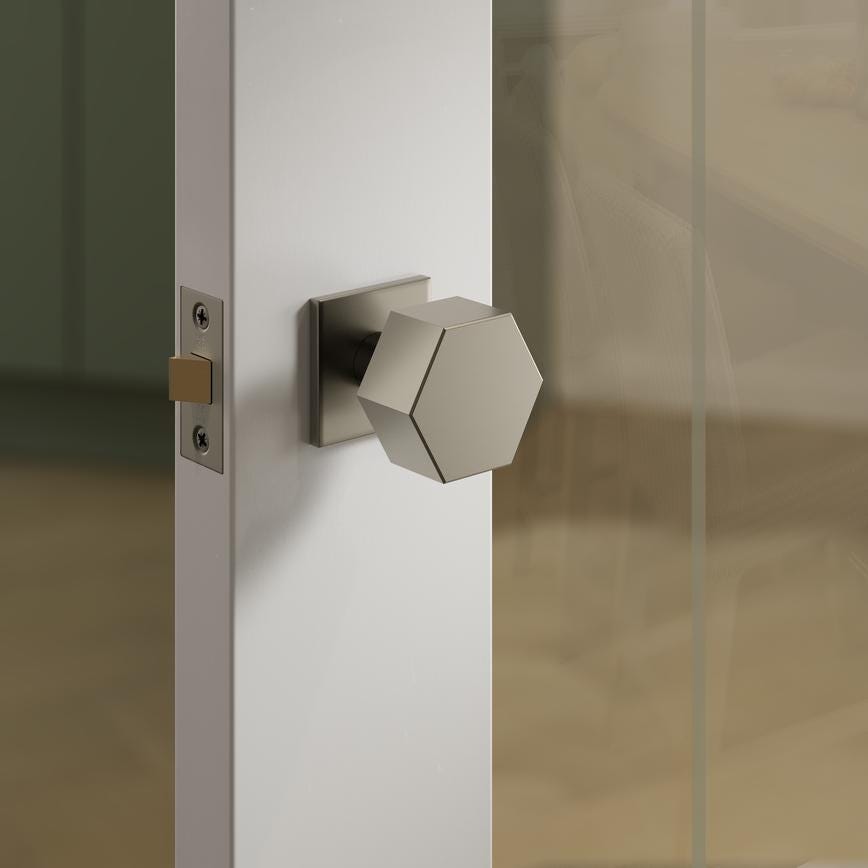 Fuller and Forge Tanaro Satin Bronze 58mm Hexagonal Mortice Knob on Slim Rose Pair Howdens