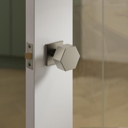 Fuller and Forge Tanaro Satin Bronze 58mm Hexagonal Mortice Knob on Slim Rose Pair Howdens