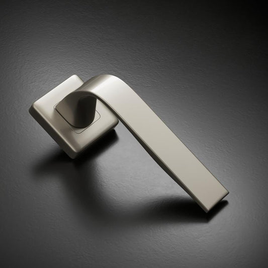 Fuller and Forge Manet Satin Nickel Lever on Rose Door Handle Pair Howdens