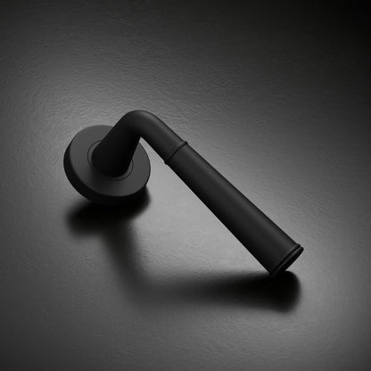 Howdens Fuller and Forge Arno Matt Black Lever on Rose Door Handle Pair Howdens