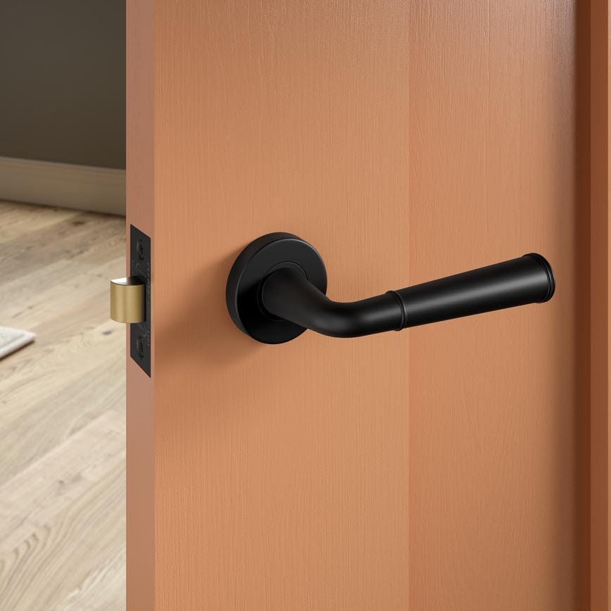 Howdens Fuller and Forge Arno Matt Black Lever on Rose Door Handle Pair Howdens