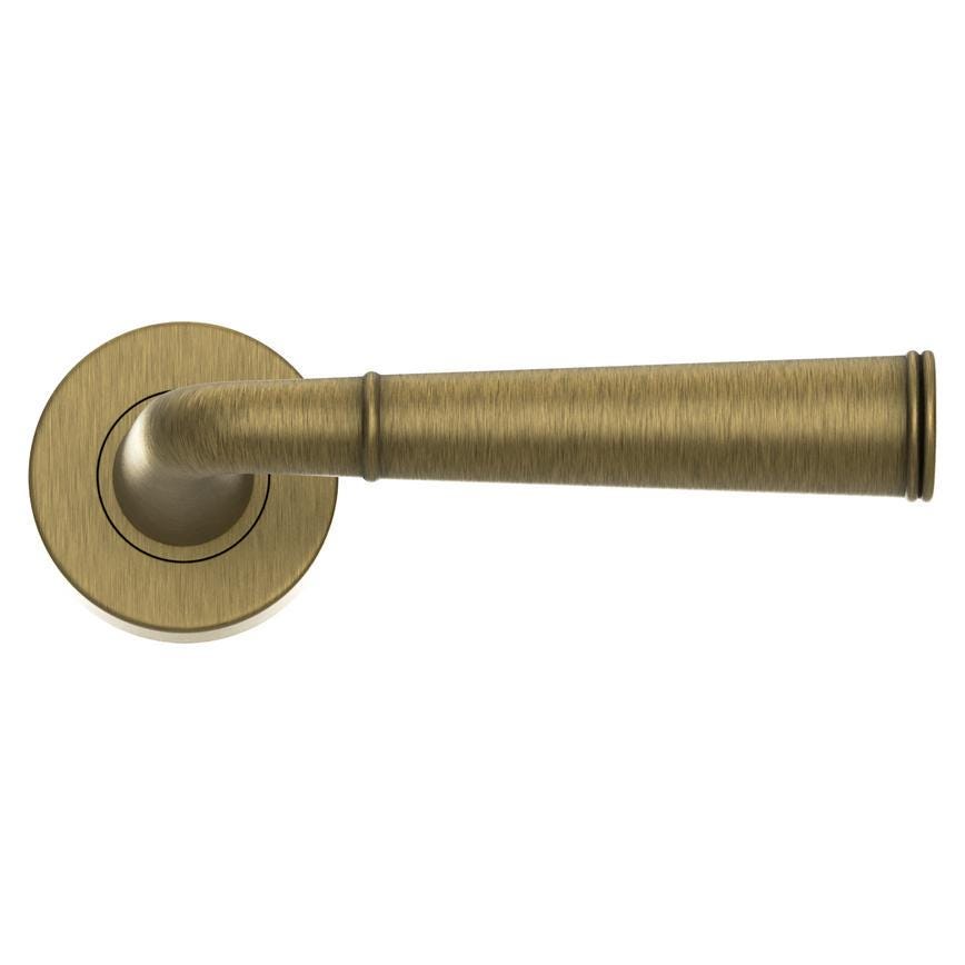 Howdens Fuller and Forge Arno Antique Brass Lever on Rose Door Handle Pair Howdens
