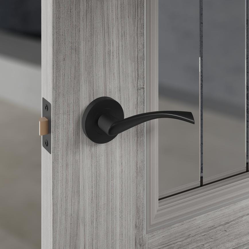 Howdens Fuller and Forge Garda Matt Black Lever on Rose Door Handle Pair Howdens