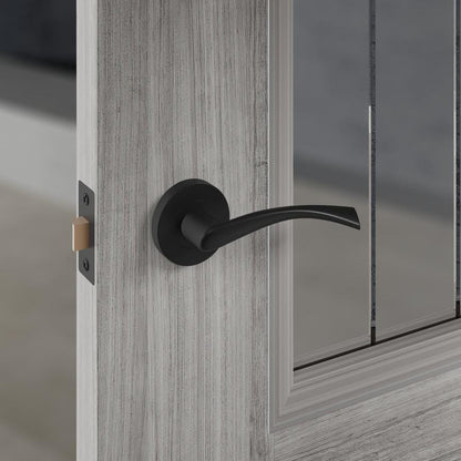 Howdens Fuller and Forge Garda Matt Black Lever on Rose Door Handle Pair Howdens