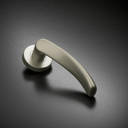Fuller and Forge Garda Satin Nickel Lever on Rose Door Handle Pair Howdens