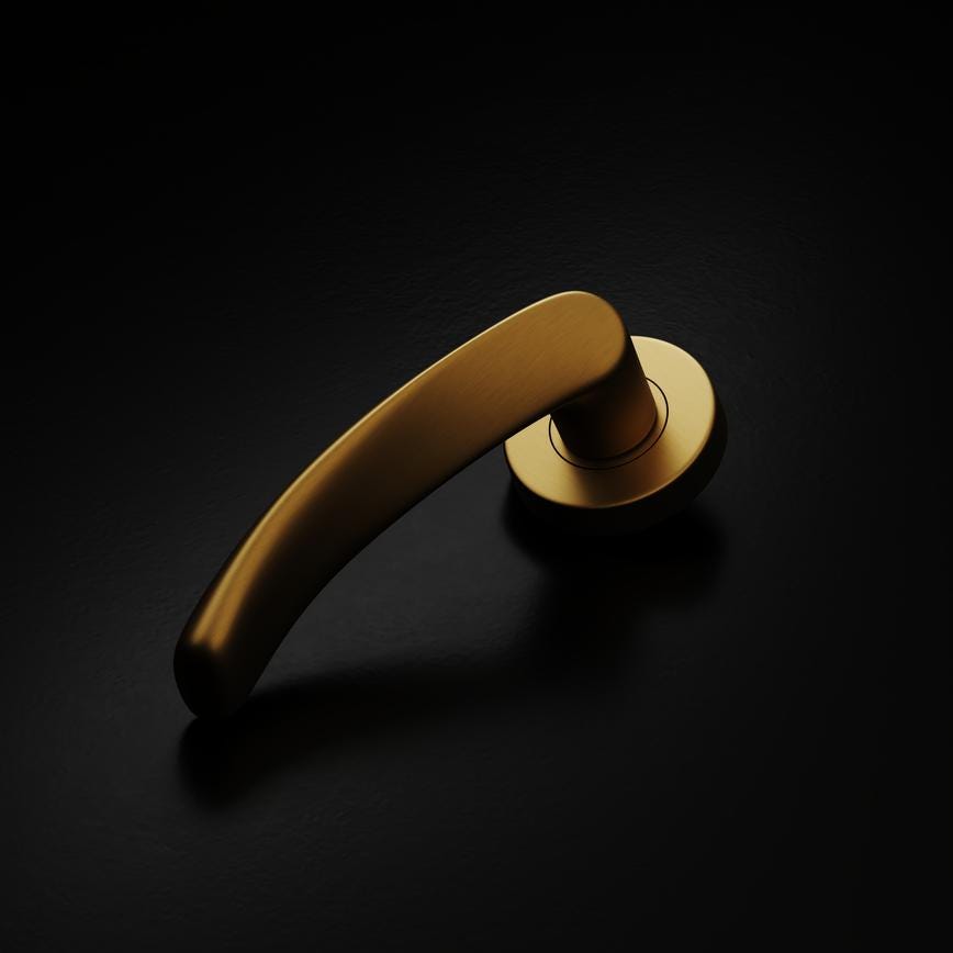 Fuller and Forge Garda Satin Brass Lever on Rose Door Handle Pair Howdens