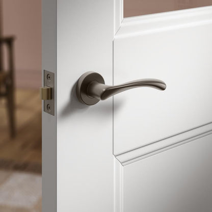 Howdens Fuller and Forge Garda Satin Bronze Lever on Rose Door Handle Pair Howdens
