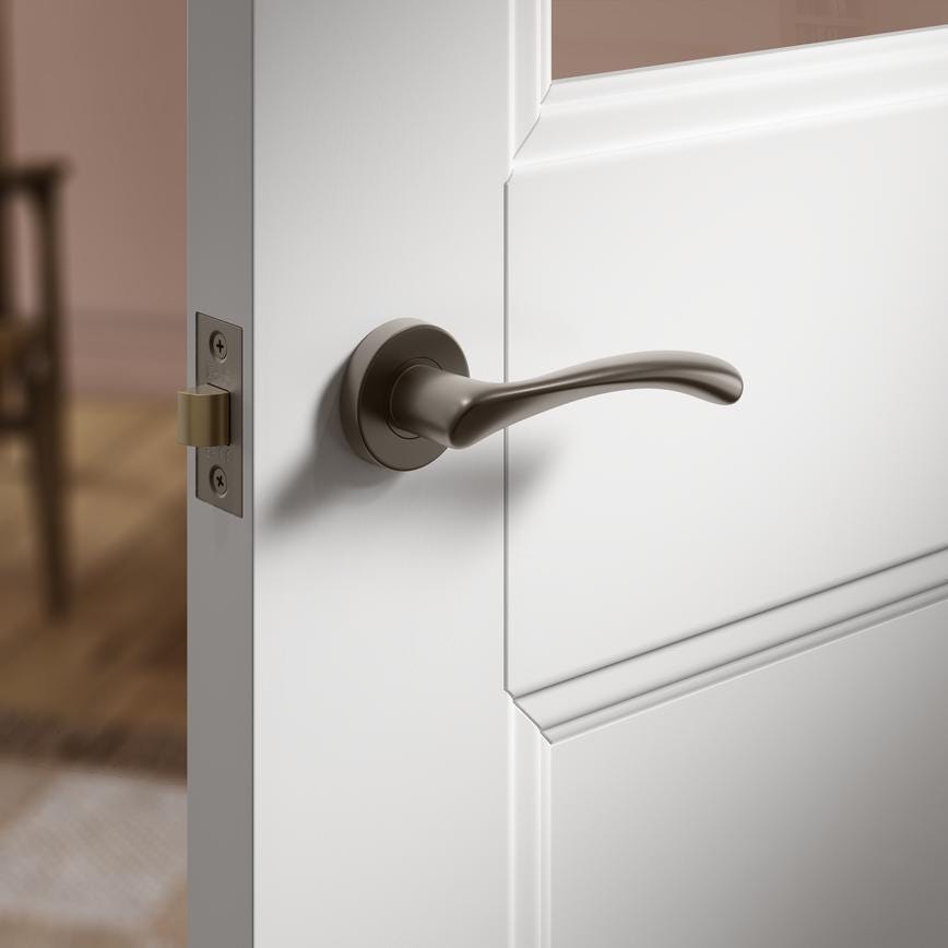 Howdens Fuller and Forge Garda Satin Bronze Lever on Rose Door Handle Pair Howdens