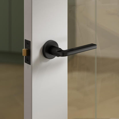 Howdens Fuller and Forge Munch Matt Black Lever on Rose Door Handle Pair Howdens