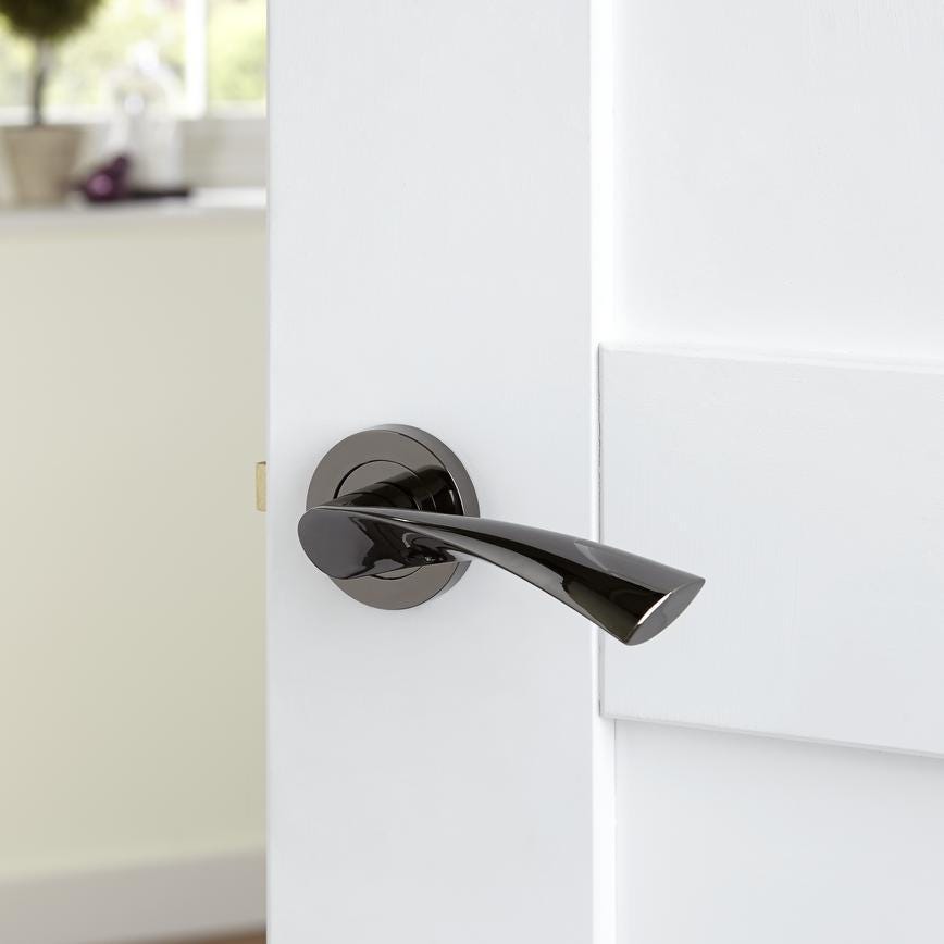 Howdens Sofia Polished Black Nickel Lever on Rose Door Handle Pair