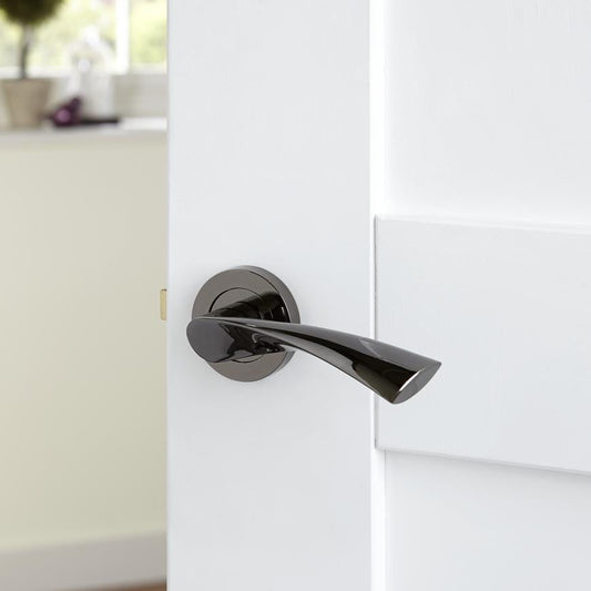 Howdens Sofia Polished Black Nickel Lever on Rose Door Handle Pair