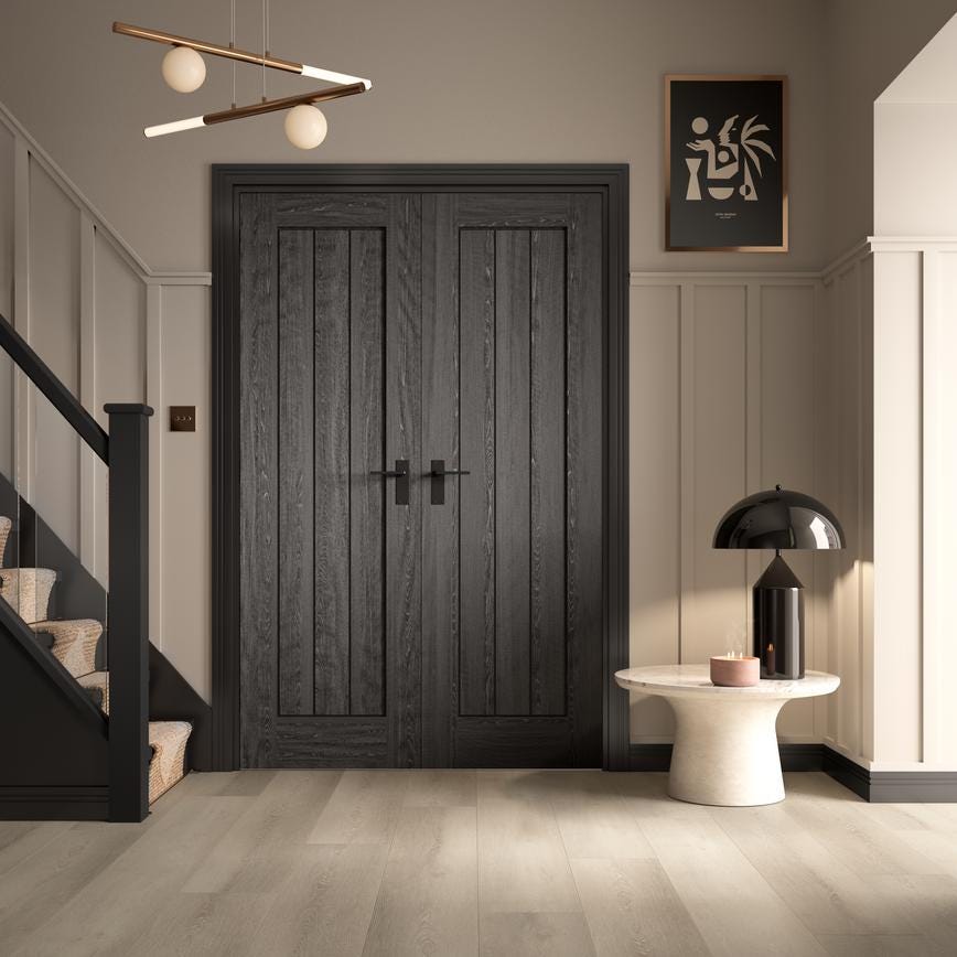 Fuller and Forge Munch Matt Black Lever on Slim Backplate Latch Door Handle Pair Howdens