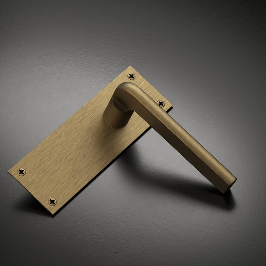 Fuller and Forge Munch Antique Brass Lever on Slim Backplate Latch Door Handle Pair Howdens