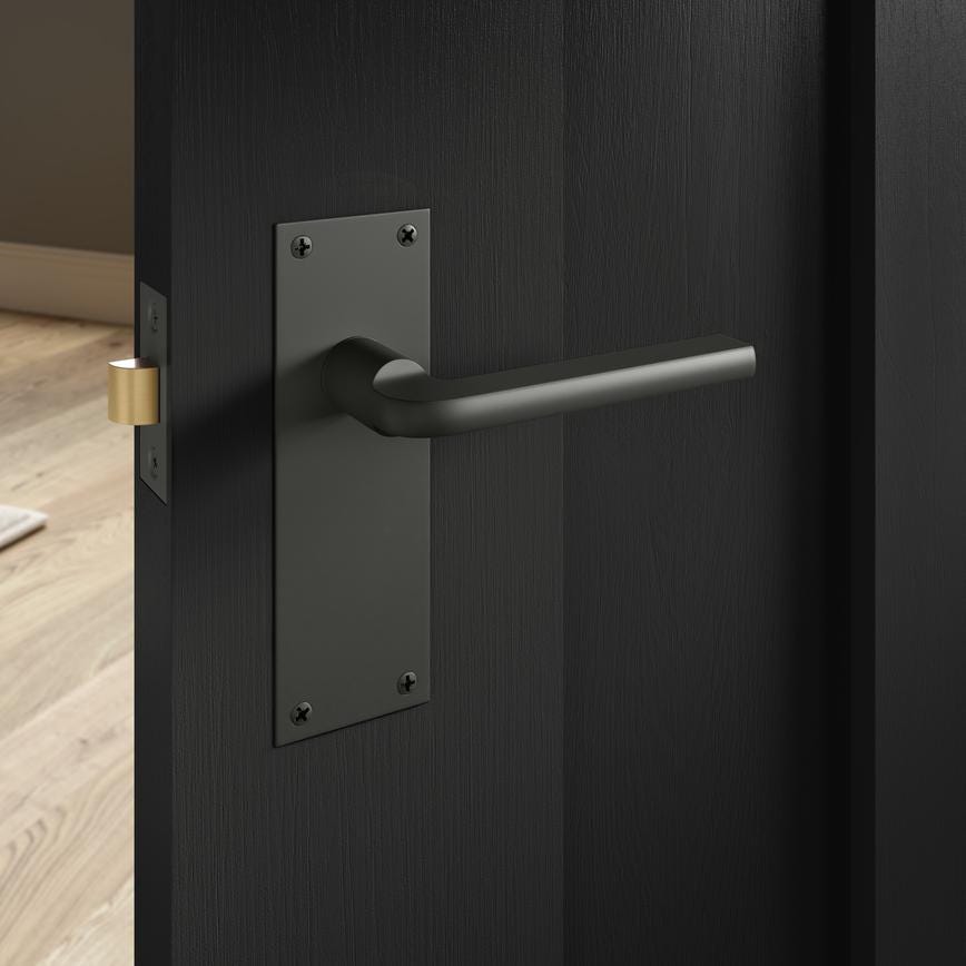 Fuller and Forge Munch Matt Anthracite Lever on Slim Backplate Latch Door Handle Pair Howdens