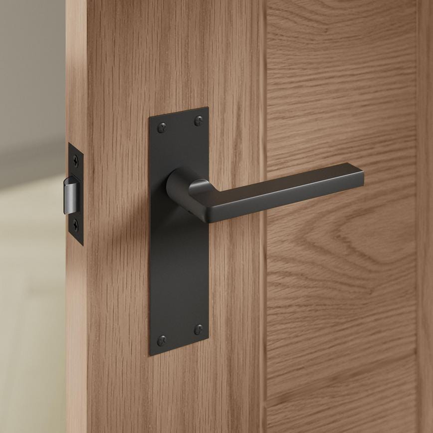 Fuller and Forge Munch Matt Anthracite Lever on Slim Backplate Latch Door Handle Pair Howdens