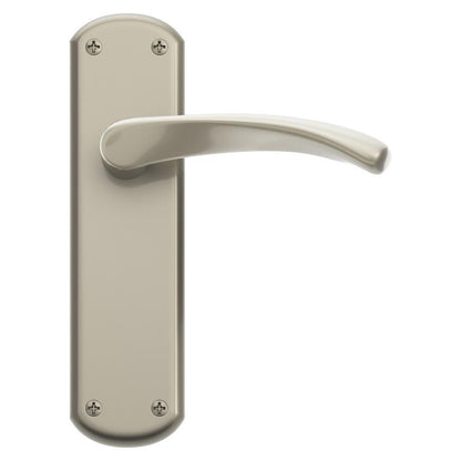 Fuller and Forge Garda Satin Nickel Lever on Backplate Latch Door Handle Pair Howdens