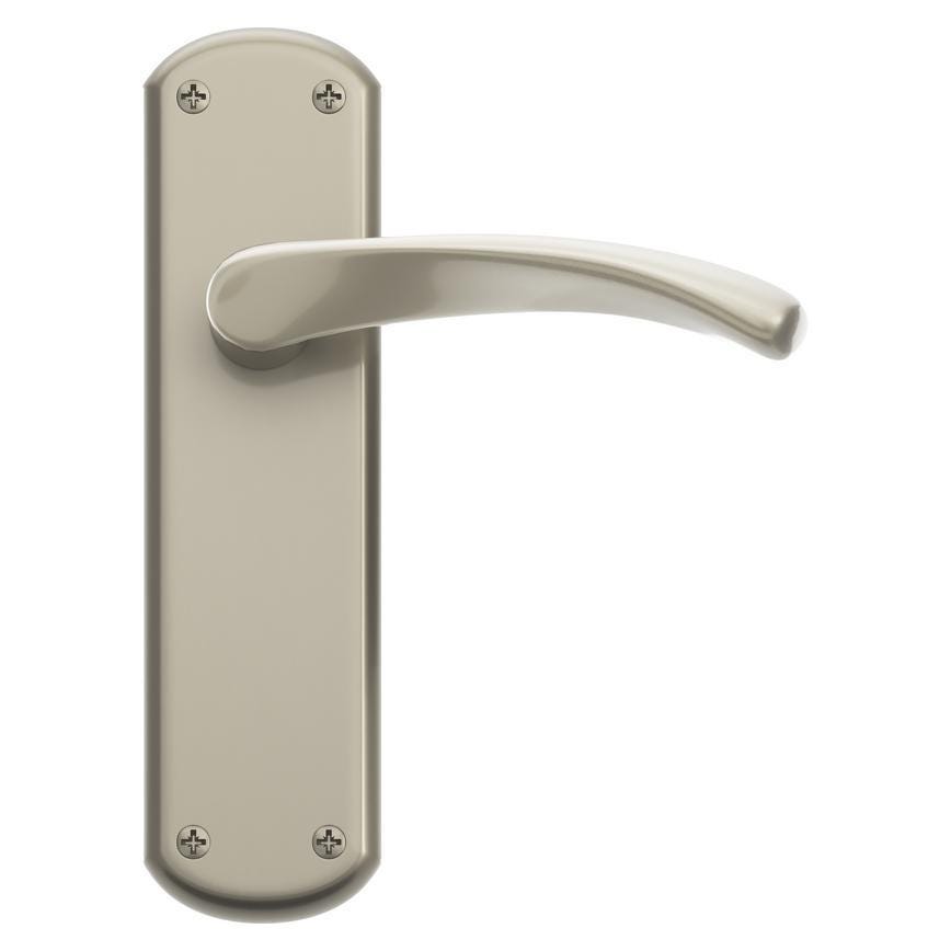 Howdens Fuller and Forge Garda Satin Nickel Lever on Backplate Latch Door Handle Pair Howdens