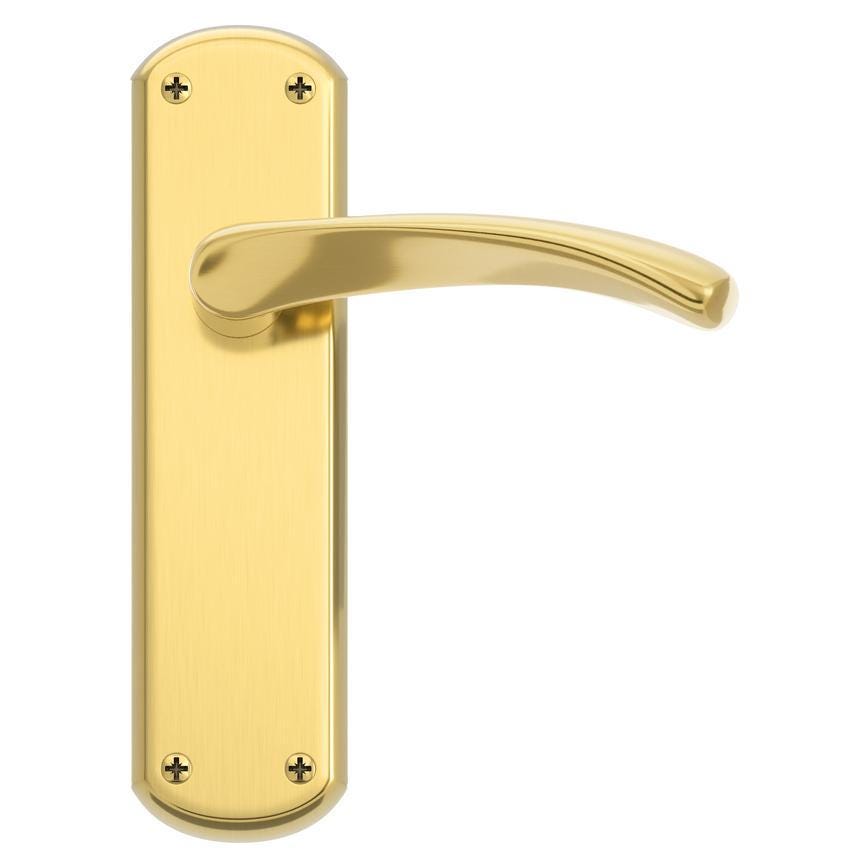 Fuller and Forge Garda Polished Brass Lever on Backplate Latch Door Handle Pair Howdens
