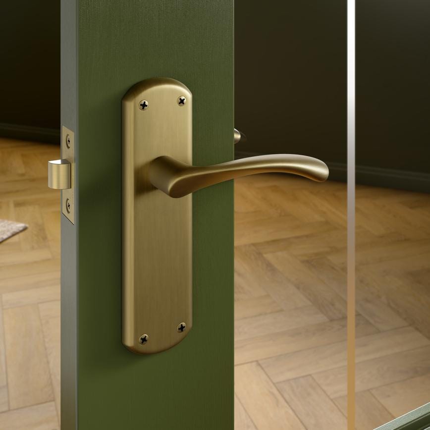 Fuller and Forge Garda Antique Brass Lever on Backplate Latch Door Handle Pair Howdens