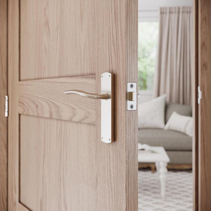 Howdens Yarwell Satin Nickel Lever on Backplate Latch Door Handle Pair