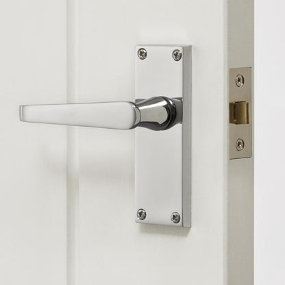 Howdens Victorian Polished Chrome Lever on Backplate Latch Door Handle Pair