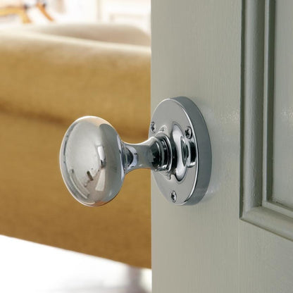 Howdens Victorian Polished Chrome 62mm Round Mortice Knob on Rose Pair