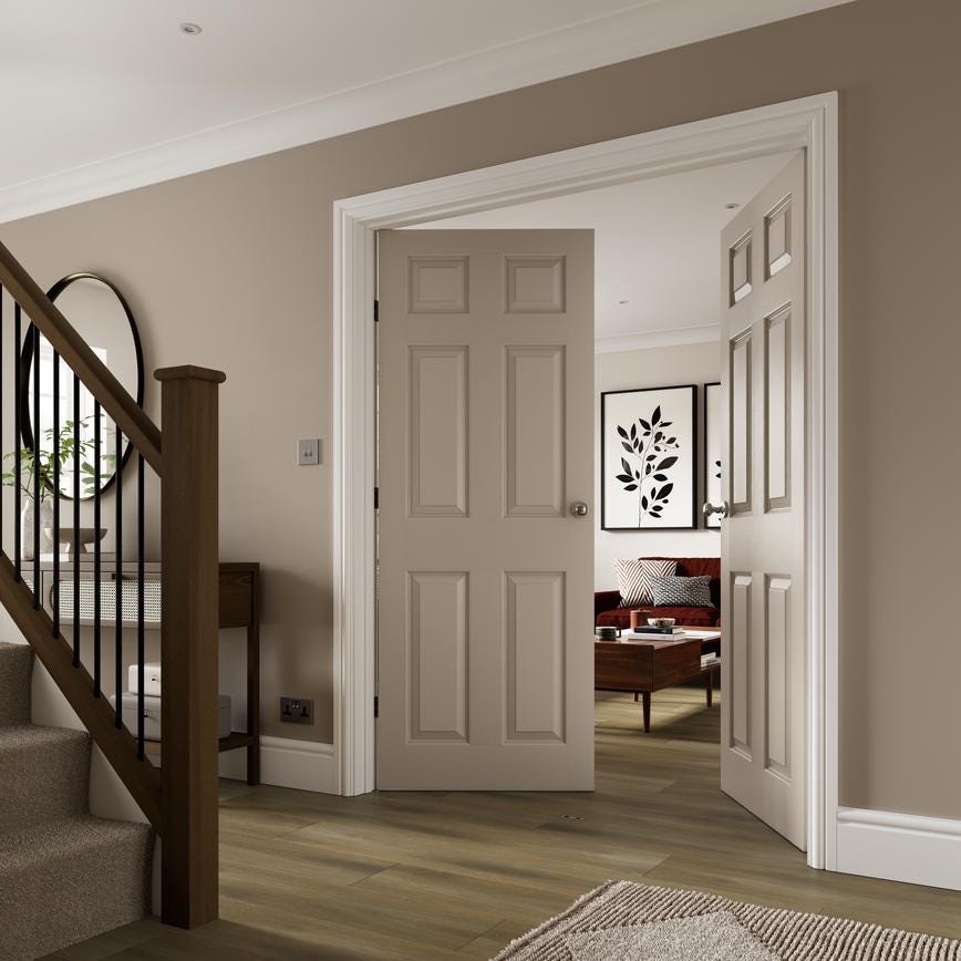 Howdens Victorian Satin Nickel 62mm Round Mortice Knob on Rose Pair