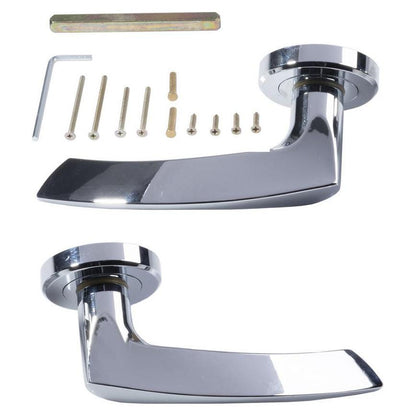 Howdens Carlisle Brass Serozzetta Olivier Polished Chrome Fire Rated Lever on Rose Door Handle Pair