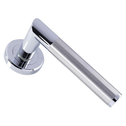Howdens Carlisle Brass Serozzetta Trend Dual-Tone Chrome Fire Rated Lever on Rose Door Handle Pair
