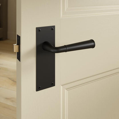 Fuller and Forge Arno Matt Black Lever on Backplate Latch Door Handle Pair Howdens