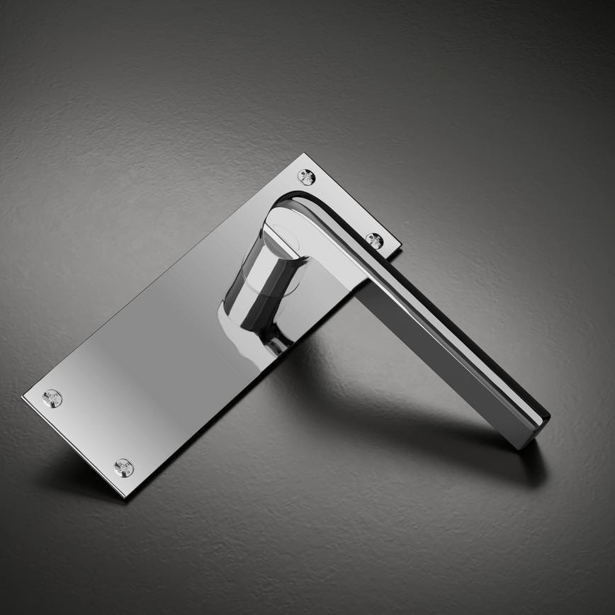Fuller and Forge Munch Polished Chrome Lever on Slim Backplate Latch Door Handle Pair Howdens