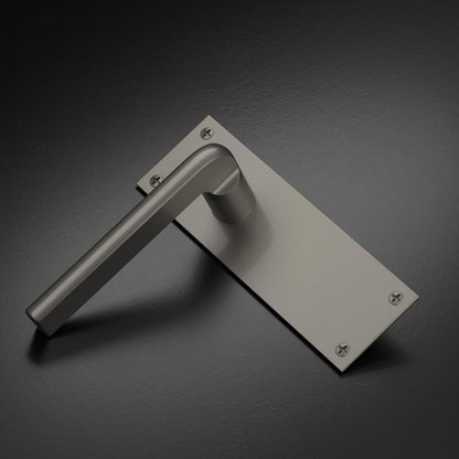 Howdens Fuller and Forge Munch Satin Nickel Lever on Slim Backplate Latch Door Handle Pair Howdens