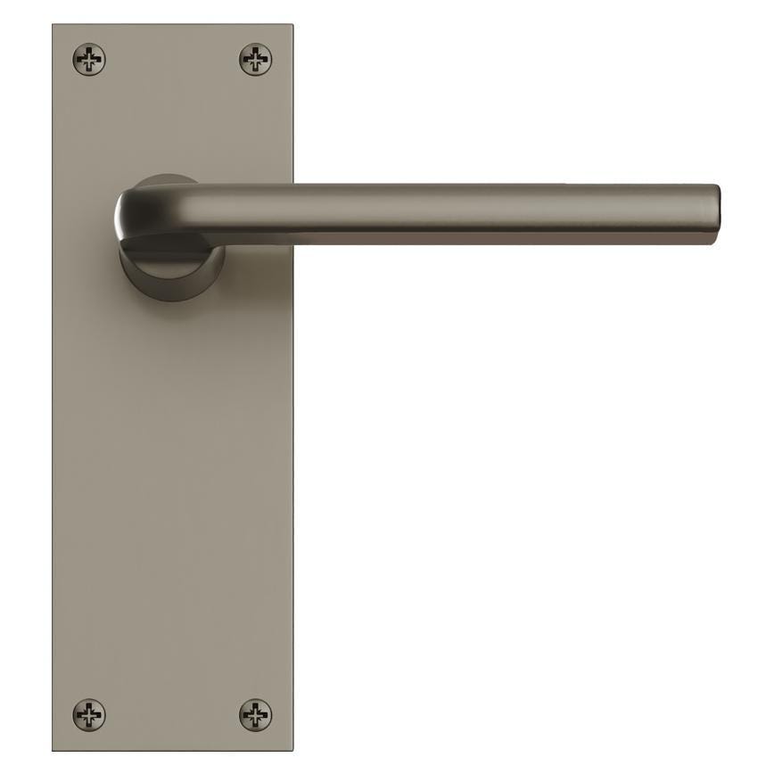 Howdens Fuller and Forge Munch Satin Nickel Lever on Slim Backplate Latch Door Handle Pair Howdens