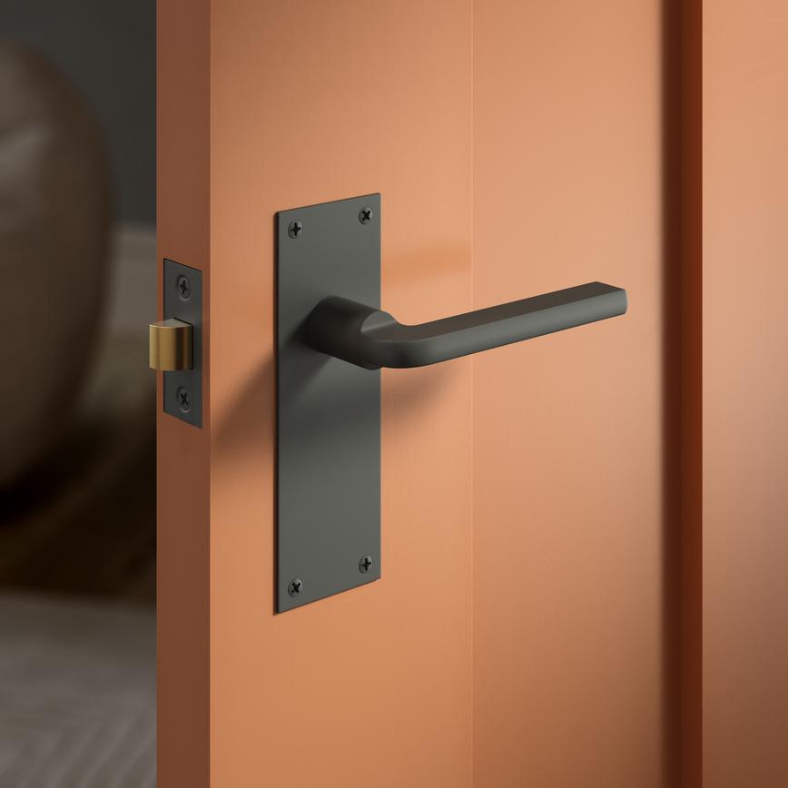 Fuller and Forge Munch Matt Anthracite Lever on Slim Backplate Latch Door Handle Pair Howdens