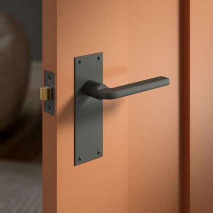 Fuller and Forge Munch Matt Anthracite Lever on Slim Backplate Latch Door Handle Pair Howdens