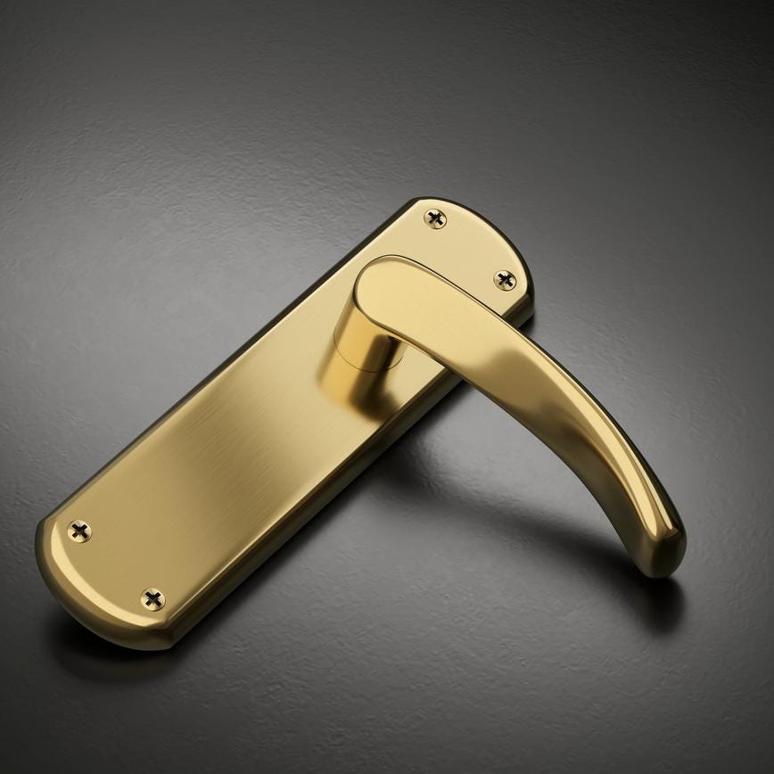 Fuller and Forge Garda Polished Brass Lever on Backplate Latch Door Handle Pair Howdens