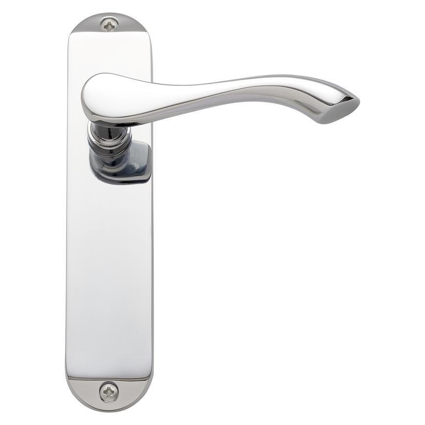 Howdens Fino Polished Chrome Lever on Backplate Latch Door Handle Pair