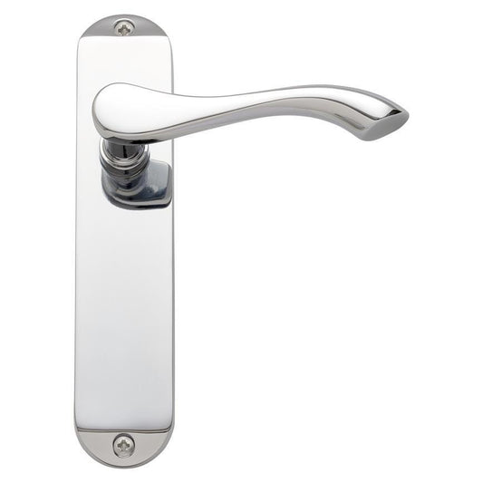 Howdens Fino Polished Chrome Lever on Backplate Latch Door Handle Pair