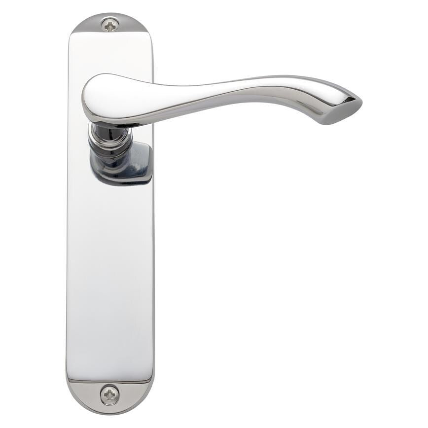 Howdens Fino Polished Chrome Lever on Backplate Latch Door Handle Pair