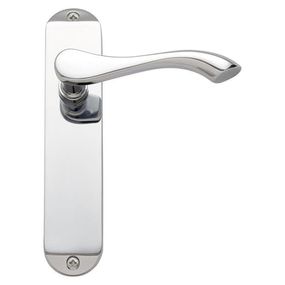Howdens Fino Polished Chrome Lever on Backplate Latch Door Handle Pair