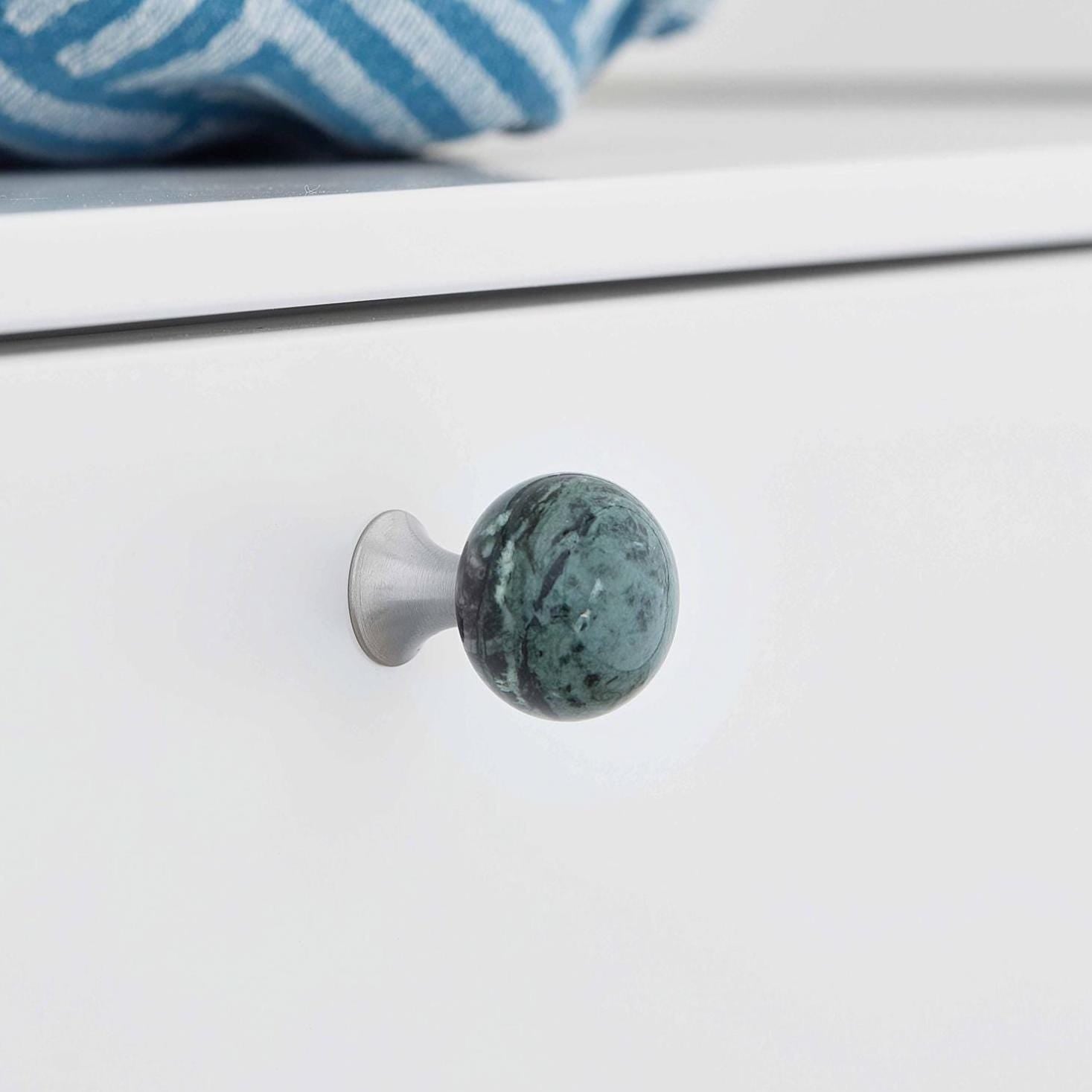 Furnipart Bead Straight Knob Marble White & Green 28mm Diameter