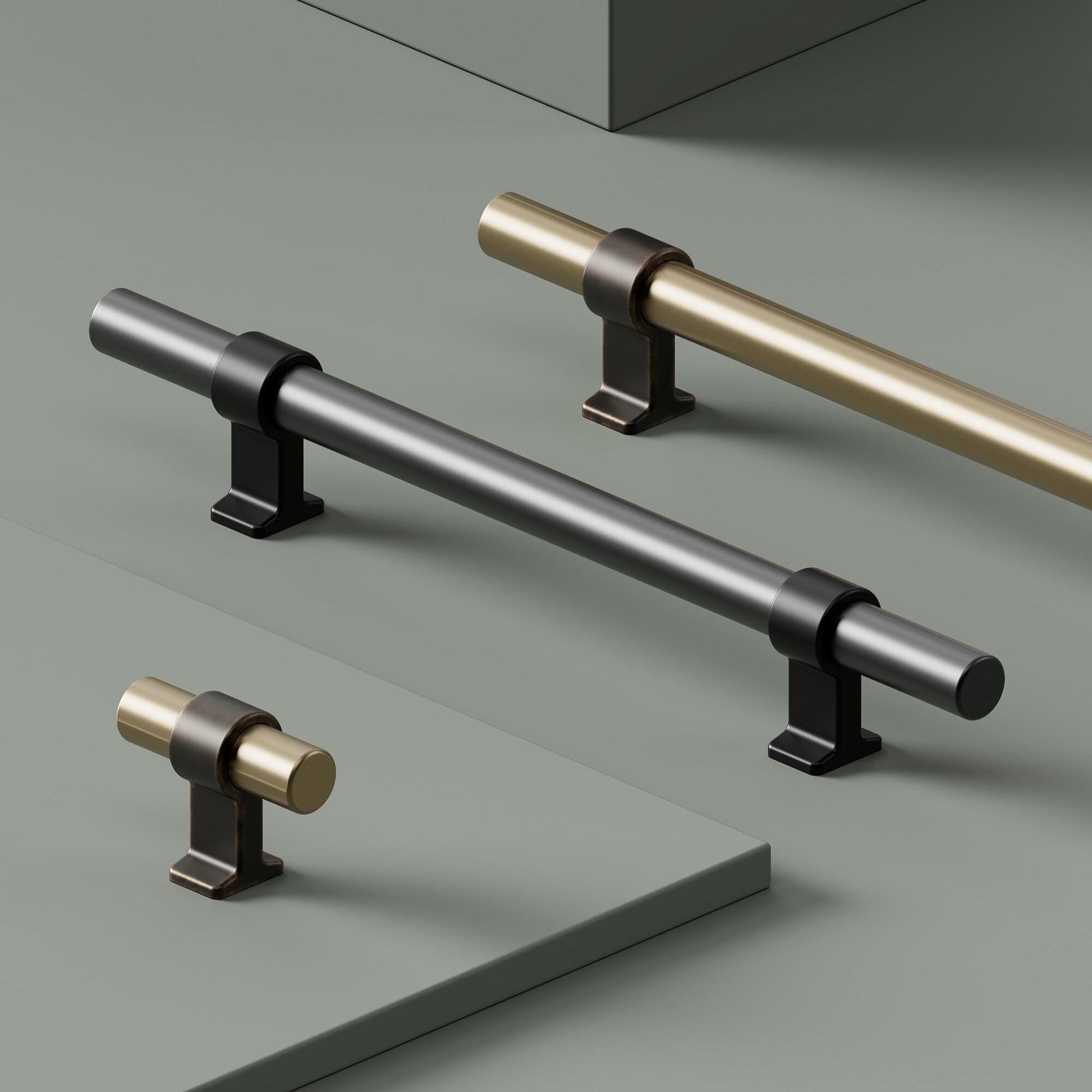 Furnipart Bond Handles & T-Knob Antique Brown Fine Brushed Brass 160mm 320mm T-Knob