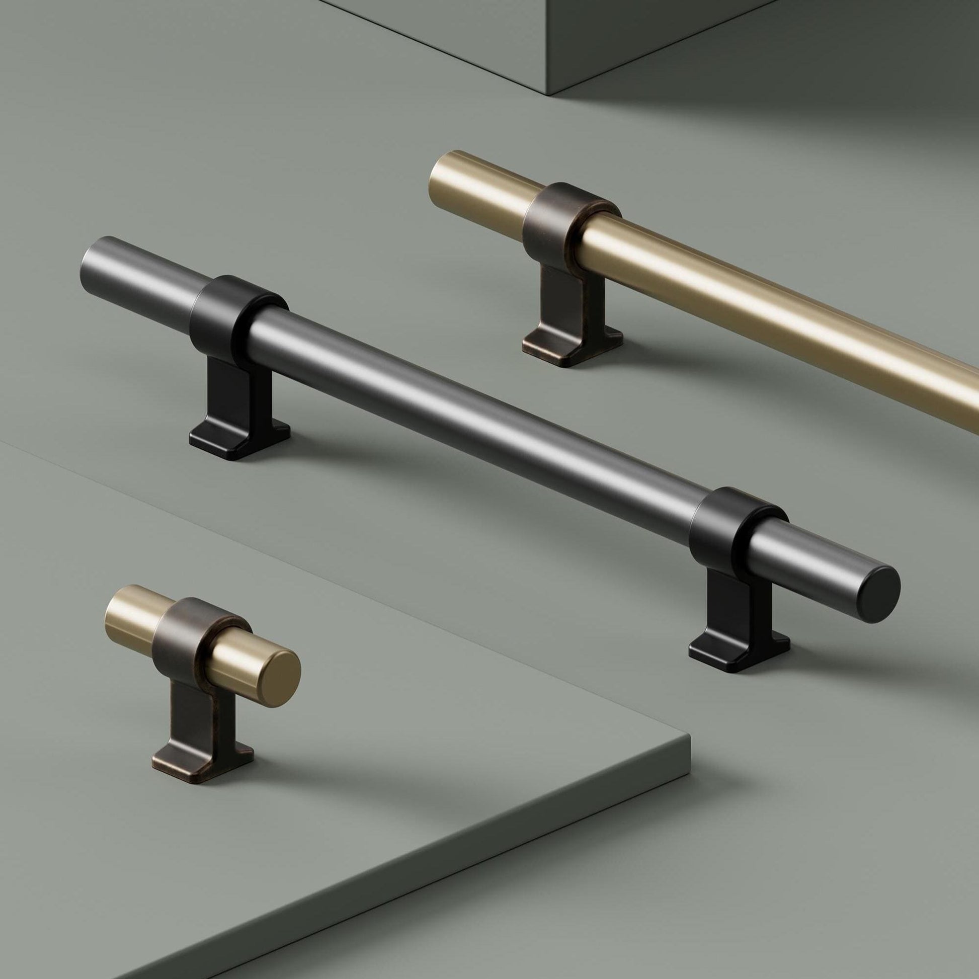 Furnipart Bond Handles & T-Knob Antique Brown Fine Brushed Brass 160mm 320mm T-Knob