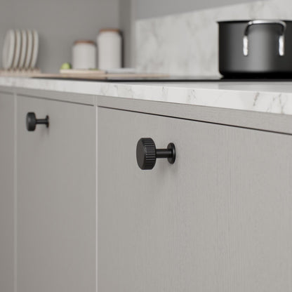 Furnipart Villa Fluted Handle & Knob Matt Black 128mm 192mm Round Knob T- Knob