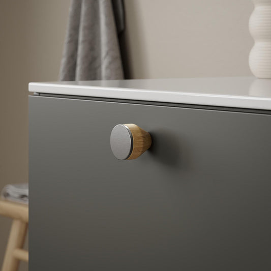 Furnipart Melura Oak & Stainless Steel Real Wooden Knob Lacquered