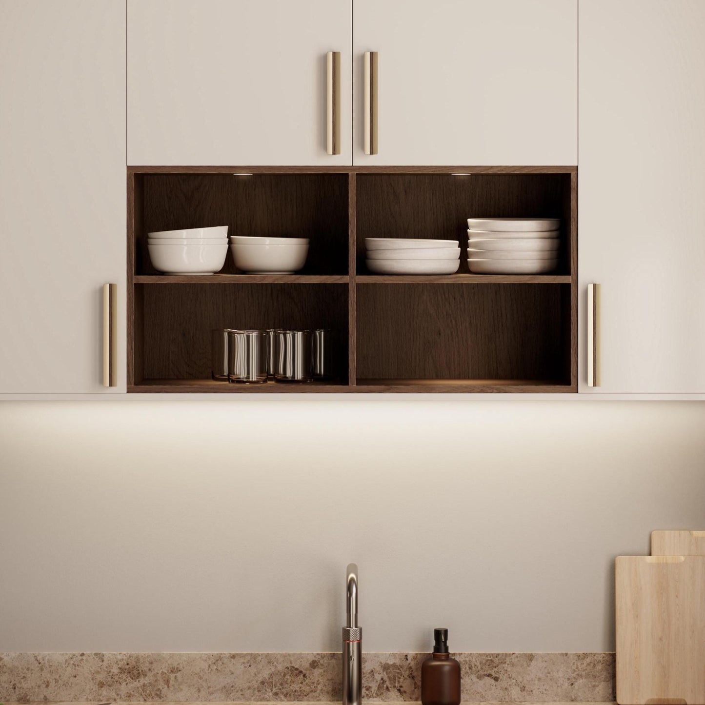 Furnipart Papillon Dark Brown Oak & Matt Brass Wood Handle 32mm 160mm 320mm