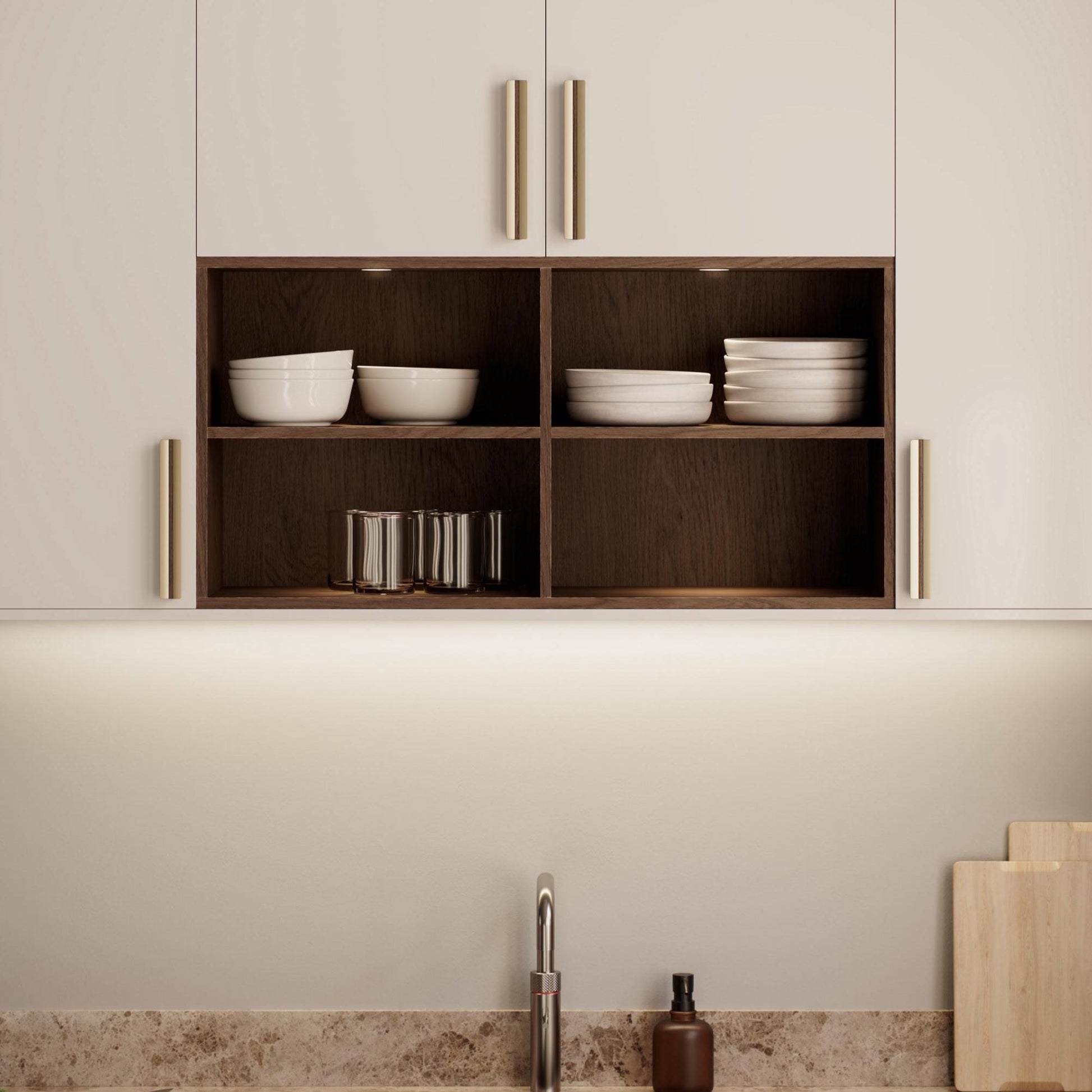 Furnipart Papillon Dark Brown Oak & Matt Brass Wood Handle 32mm 160mm 320mm